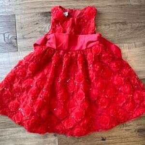 Girls Red Flower and Sequin Dress; Size 4